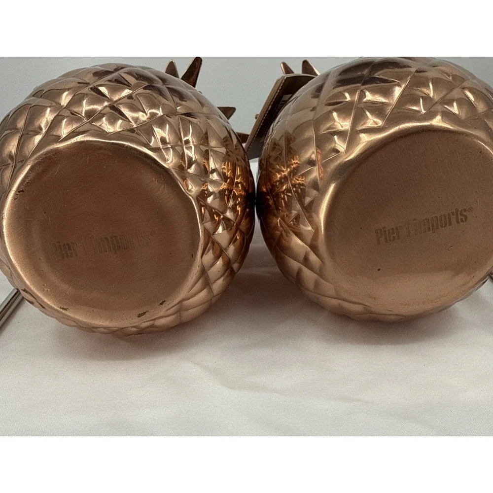 NWT Pier 1‎ Copper Pineapple Moscow Mule Drink Cups With Straw Bar Kitchen